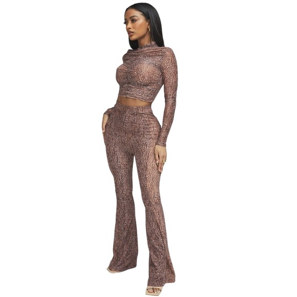 mistress rocks Pants - NWT Mistress Rocks Los Angeles Size Large Say When Animal Print Flare Mesh Pants